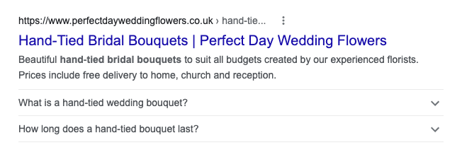 Perfect Day Wedding Flowers Tamworth FAQ rich snippet
