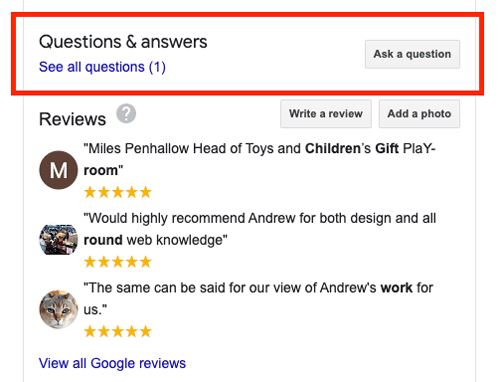 Google Business Profile FAQ section